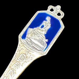 Vintage Sterling Silver Denmark BH Souvenir Spoon Blue Enamel Crown Lady
